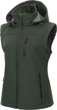 Легка софтшеллова жилетка CREATMO для жінок, вітрозахисна куртка без рукавів з капюшоном (XXL, Армійний зелений)