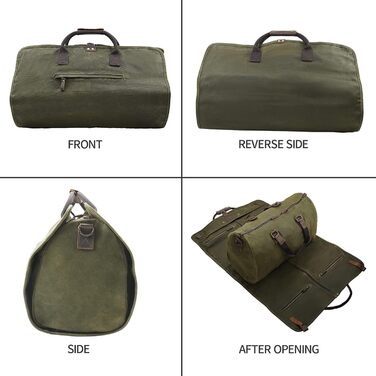 Сумка-чохол для одягу 2-в-1 Canvas Leder American Casual (Віск, Армійсько-зелений) для подорожей та бізнес-поїздок з плечовим ременем