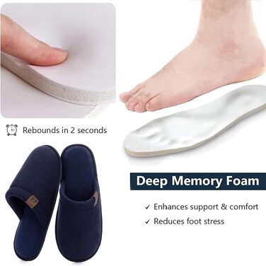 Чоловічі домашні капці RockDove LiteStep з вельвету та піною з ефектом пам'яті Memory Foam, темно-сині, розмір 44/45 EU