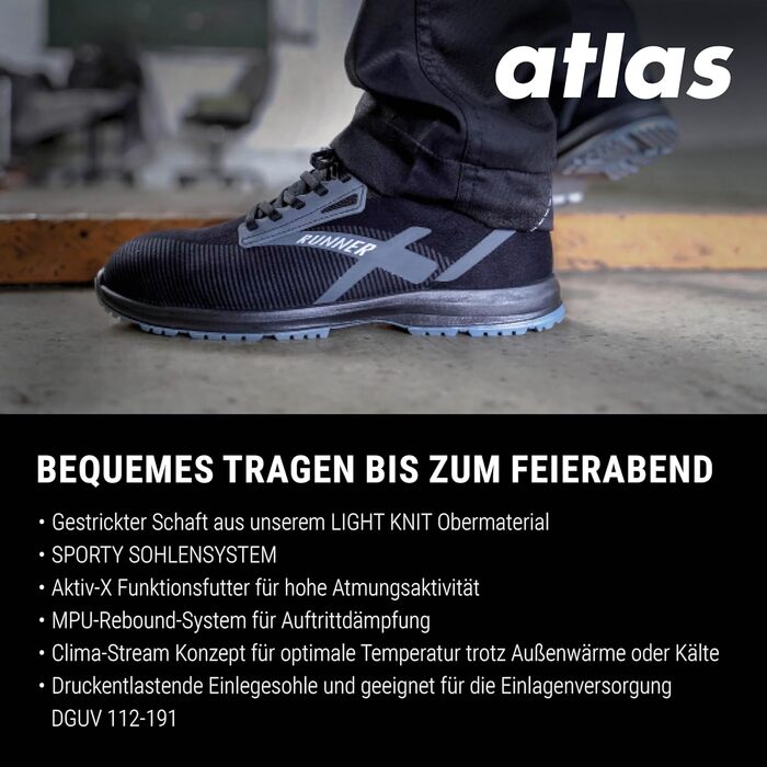 Робочі черевики Atlas Runner 95 ESD S1P: водонепроникні, дихаючі, захист від проколів, ширина 10, 38 EU