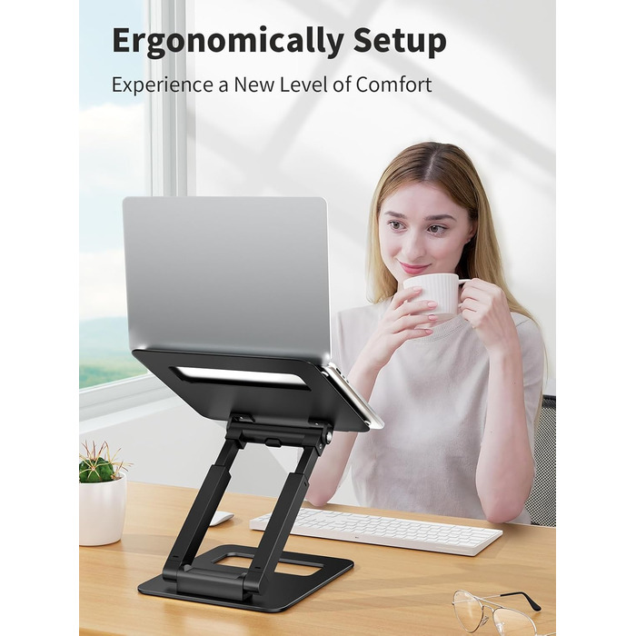 Adjustable Laptop Stand for Desk - Telescopic & Ergonomic Design - Fits 10-17 inch Laptops (Black)