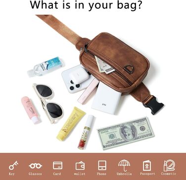 Жіноча та чоловіча поясна сумка, 2 л, веганська шкіра, коричнева, 8 дюймів, для подорожей, хайкінгу, бігу