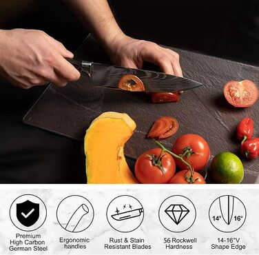 Набір кухонних ножів Gustrug 8 предметів: високоякісна сталь, гострі леза, ергономічні ручки, подарункова коробка. Ідеально для дому та ресторану