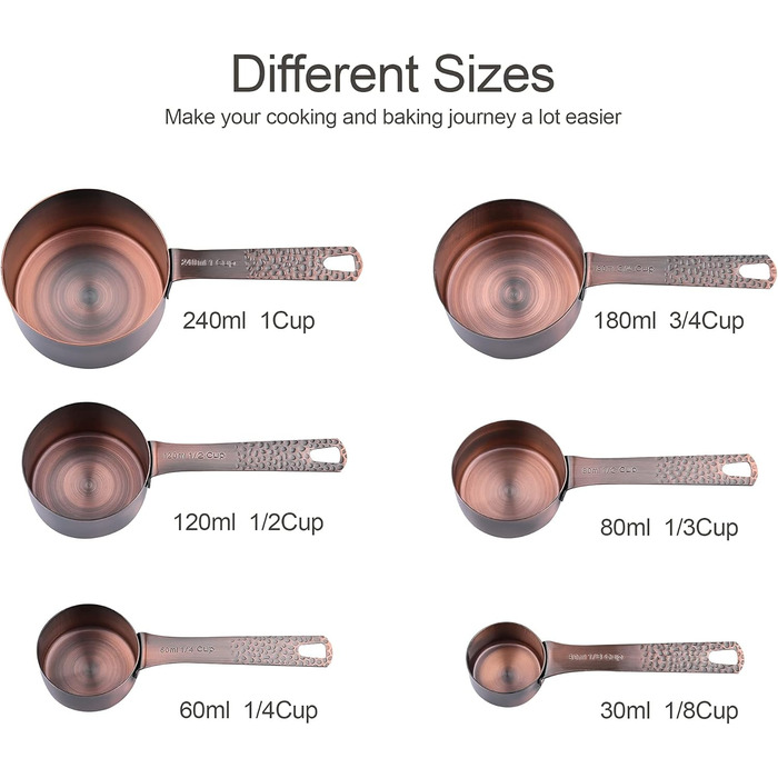 Smithcraft Measuring Cup and Spoon Set made of 18/8 Stainless Steel (Copper, 6 Cups + 7 Spoons + 2 Rings + 1 Level).