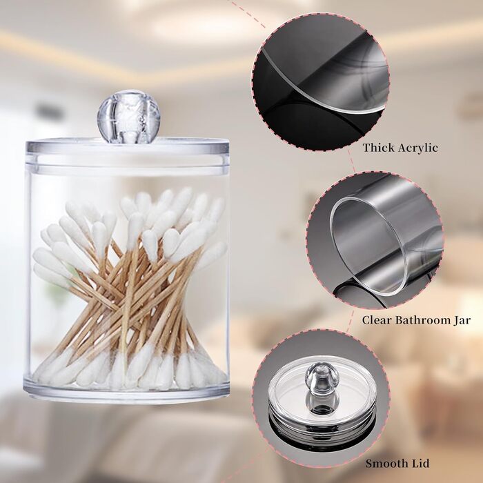 Органайзер для косметики 3 шт. – диспенсер для ватних дисків та контейнер для ватних паличок з кришкою – прозора акрилова коробка для туалетного столика, ванної кімнати та спальні – система зберігання макіяжу