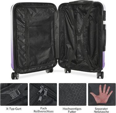 Набір валіз 3 шт., валіза з жорстким корпусом, ручна валіза, набір валіз з полікарбонату, легка та міцна, з обертовими колесами на 360° та замком TSA (перехідний колір фіолетовий)