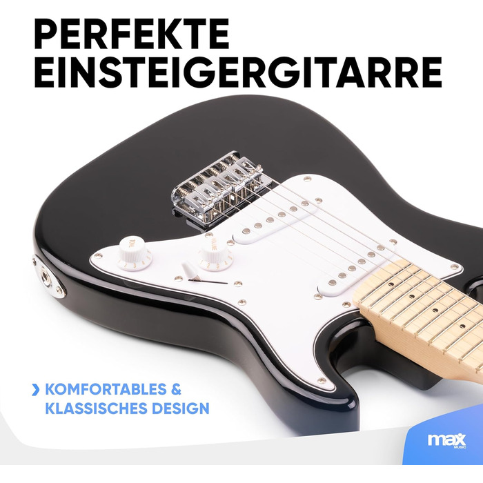 Електрогітара Max GigKit 4/4: Комплект з підсилювачем, аксесуарами та чохлом (Чорний, для дітей)