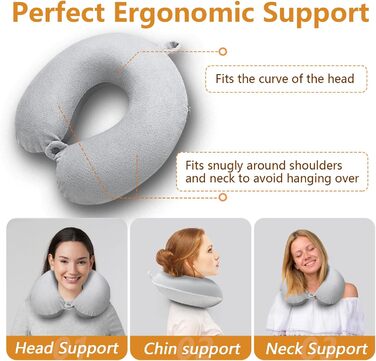 Подушка для шиї у вигляді U Travel Neck Pillow з Memory Foam, для подорожей, автомобіля, офісу, з маскою для сну та навушниками, доросла, двошарова кругла