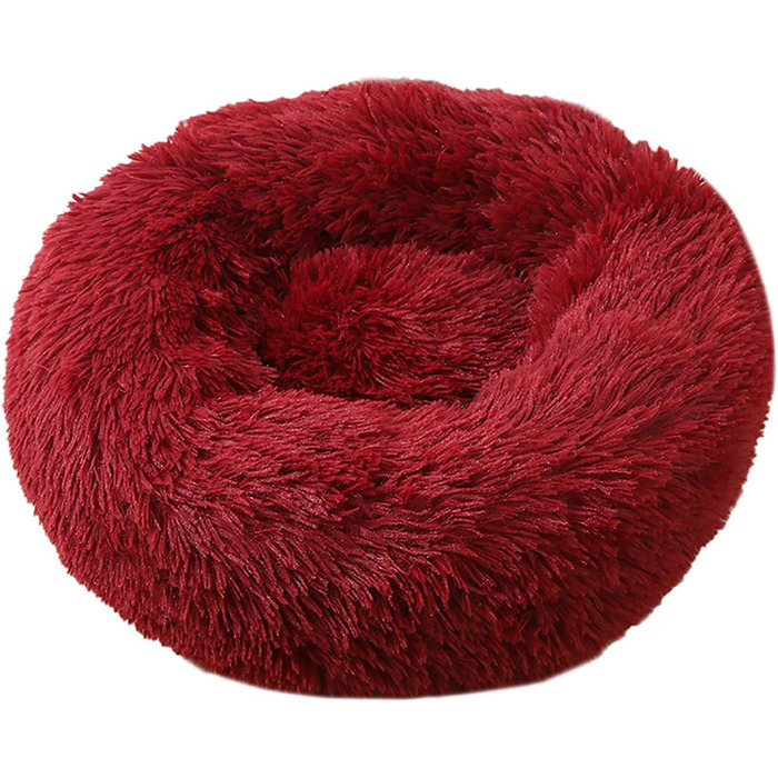 Кругле м'яке ліжко для собак та котів Haoye, плюшеве, зручне, миється, Ø 50 см, бордовий