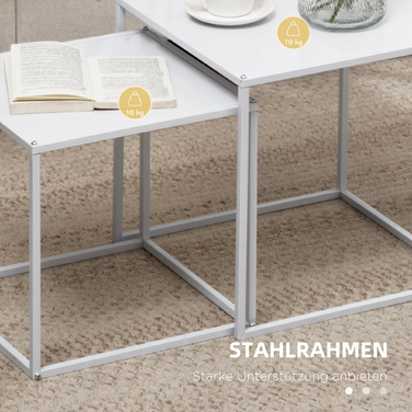 HOMCOM 2-Piece Coffee Table Set, Square Side Table, Coffee Table with Steel Frame, Sofa Table in Modern Design, for Living Room, Holds up to 10 kg, White | Aosom