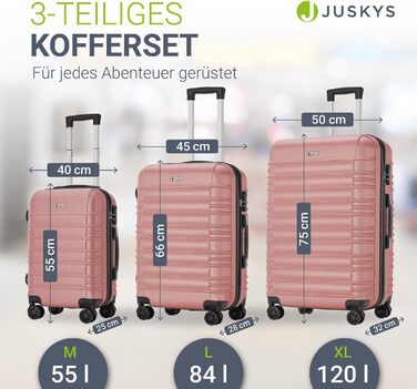 Набір валіз Juskys Hartschale 4 шт. з кодовим замком, тихі колеса 360°, телескопічна ручка, легкі - рожевий (3 шт.)