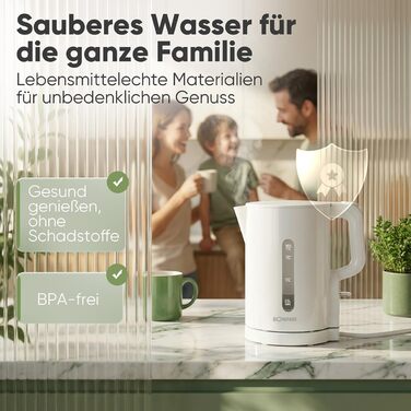 Електричний чайник Bomann WK 6090 CB (1,7л, 2200W, білий) з нержавіючої сталі, BPA Free, з індикатором рівня води та захистом від перегріву