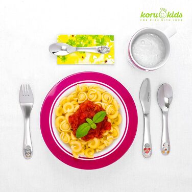Набір дитячого столового прибору Koru Kids® Kinderbesteck Pinguin (4 шт.) з нержавіючої сталі – столовий прилад для навчання дітей, придатний для миття в посудомийній машині