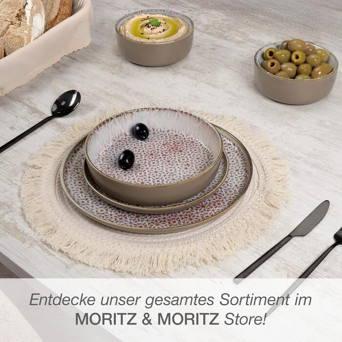 Набір посуду Moritz & Moritz ALHAMBRA на 6 осіб (18 предметів) з високоякісного порцеляну. Сучасний сервіз Mousse, легко миється. Включає 6 тарілок, 6 десертних тарілок та 6 мисок.
