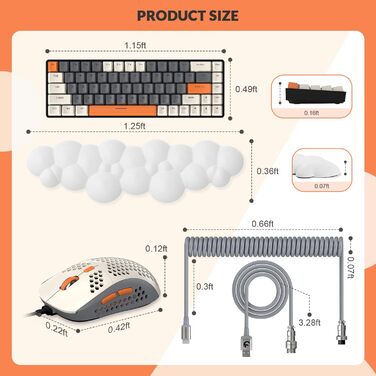 Ігровий комплект YINDIAO T8: механічна клавіатура 68 клавіш TKL + миша з RGB підсвічуванням, USB-C, 6400 DPI, для PC/PS5, сірий