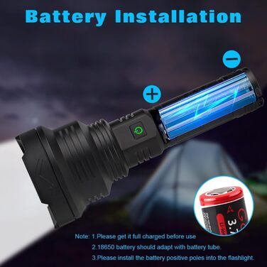 LED ліхтарик WholeFire 100000 люменів, XHP90, USB, 5 режимів, тактичний, для поліції, військовий, IP65, вологостійкий, пошуковий прожектор, комплект з акумулятором