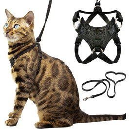 Нашийник та поводок для котів Houdini™ з веганської шкіри, анти-вислизання, OutdoorBengal, розмір M (середній)