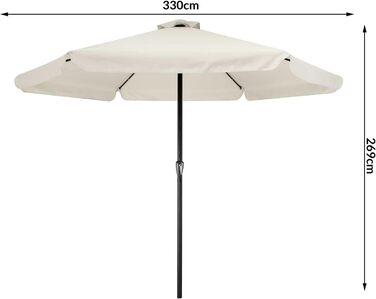 Kingsleeve® Parasol LED Lighting UV Protection 80+ Solar Protective Cover 330cm Large Crank Volant Balcony Terrace Garden Parasol Market Umbrella Cream