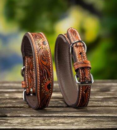 Стильний шкіряний нашийник для собак Джек Рассел від Unikat: ручна робота, з м'якою підкладкою. Нашийник з натуральної шкіри буйвола, для собак середніх порід. Розмір L (40-49.5 см)