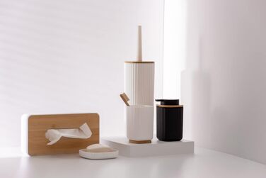Набір для туалету WENKO Rotello: щітка та тримач з бамбуковим кришкою, білий/натуральний, Ø 10 x 36 см