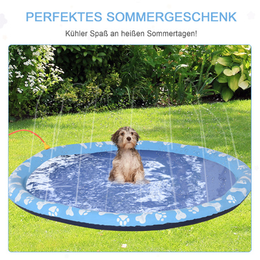 PawHut Splash Sprinkler Pad 150 см Ігровий килимок з бризками для собак, антиковзкий, розбризкуючий, водяний розбризкювач на відкритому повітрі, ПВХ, блакитний