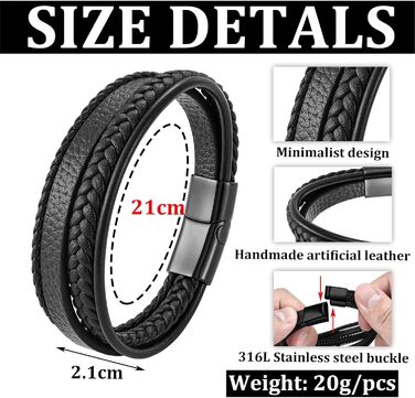 Чоловічий шкіряний браслет, чорний, коричневий, синій, плетений, 21 см, подарунок для чоловіка, на День батька