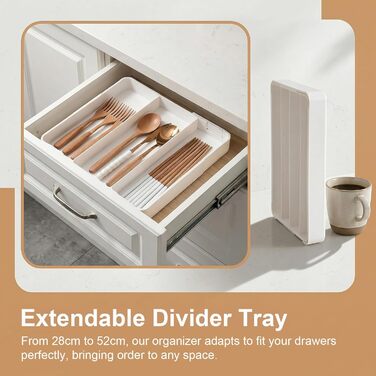 Органайзер для столових приборів в шухляду, розсувний роздільник для кухні, білий