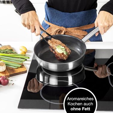 Сковорода Moritz & Moritz антипригарна 28 см індукційна з керамічним покриттям та стільниковою структурою. Сковорода з нержавіючої сталі з високими бортами для всіх типів плит (без кришки, діаметр 28 см)