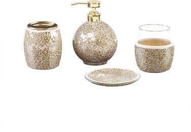 Madison Park Mosaic Bathroom Accessory Set, 4-Piece Bathroom Accessory Set with Gold Soap Dispenser, Toothbrush Holder, Tumbler, and Ring Dish