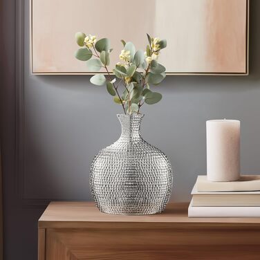 Torre & Tagus Helio Hammered Ceramic Vase - Tall Silver Finish