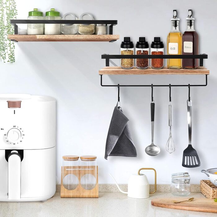 Настінна полиця AGM Wandregal 2 шт. з тримачем для рушників, світло-коричнева, для ванної, кухні, вітальні, офісу, спальні