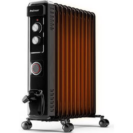 Pro Breeze 2500W Mini Oil Radiator with 11 Fins, Electric Heater, 24h Timer, Energy-Saving Oil Radiator, 3 Heating Levels, Adjustable Thermostat & Safety Shut-off Function - Black