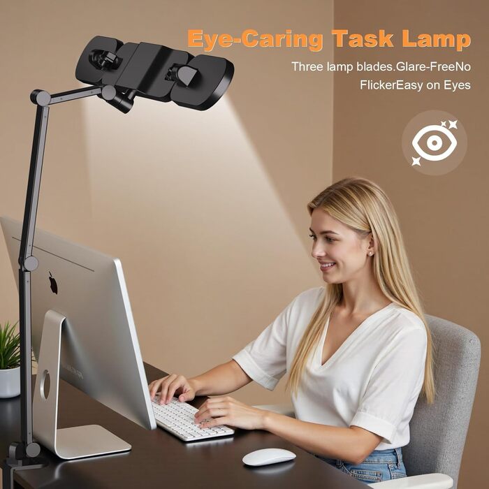 LED-лампа для столу Nuero з кріпленням, регульована, для дому та офісу, димерна, захищає очі, сучасний дизайн (4 секції)