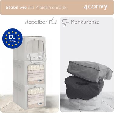 Складана коробка для зберігання одягу 4CONVY з блискавкою та металевим каркасом (3x40л, сірий, 2 вікна) - покращене матеріали 2024 року