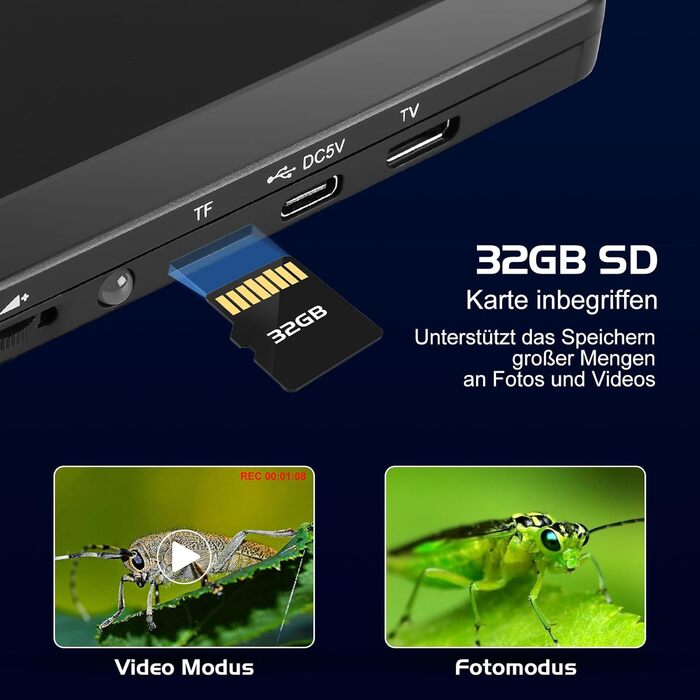 Цифровий мікроскоп WADEO USB HD з зумом 50x-1600x, портативна інспекційна камера з 8 LED, сумісний з iOS, Android та планшетами (7 дюймів)