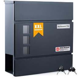 Поштовий ящик Zedelmaier з нержавіючої сталі, індивідуальне гравіювання, з газетницею, замком та 2 ключами, антрацит 33x31x10 см