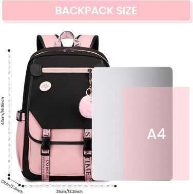 Рюкзак для дівчинки-підлітка, 3-5 клас, модний шкільний рюкзак з брелоком та ручкою-телескопом, рожевий
