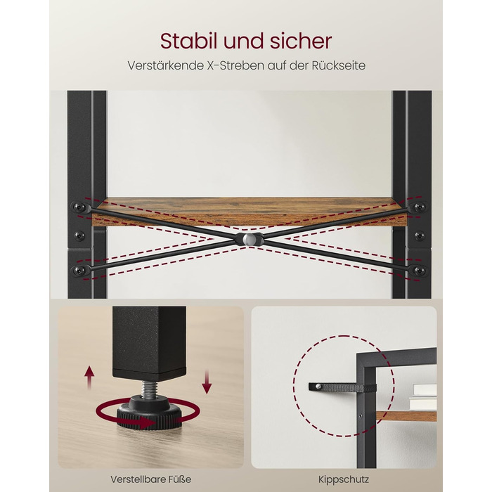 VASAGLE 4-Tier Regal - Vintagebraun & Tintenschwarz