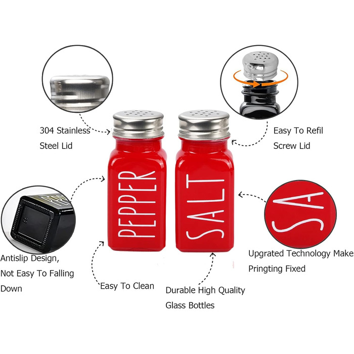 Red Salt and Pepper Shaker Set, Kitchen Decoration, Glass Salt and Pepper Shaker Set, Cute Salt Shaker, Gift for Women, Wedding Decoration, Red Salt Shaker (2 red)