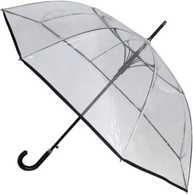 COLLAR AND CUFFS London Transparent Auto Open Windproof Umbrella - Fiberglass Reinforced Stock Umbrella for Men & Women - Black Trim - Non-Slip Grip