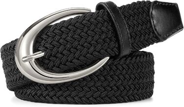 Жіночий/Чоловічий плетіний еластичний ремінь WERFORU для джинсів та штанів (110 см, чорний з срібляною пряжкою)