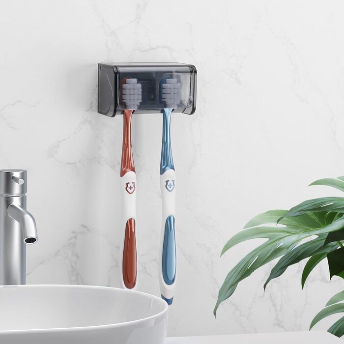 Електрична зубна щітка для дітей, тримач для зубних щіток на стіну без свердління для ванної кімнати, сімейний набір (прозорий, чорний)