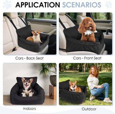 Автомобільний лежак для собак, автокрісло для собак, лежак для маленьких собак, кошик для собак у машину з знімним, пральним подушкою та 2 відділеннями для зберігання (Чорний, 54x52x35 см)