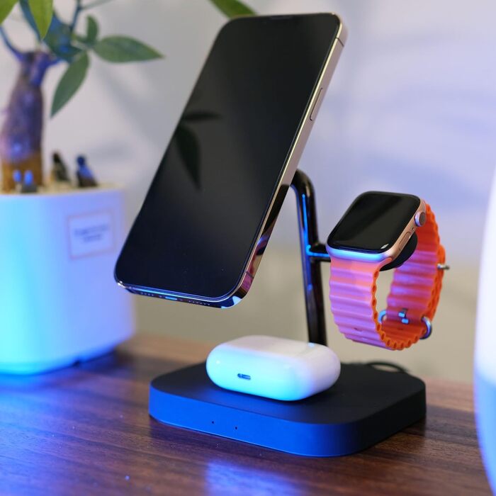 Бездротова зарядка Boaraino 3-в-1 для iPhone 17/16/15/14/13/12, Apple Watch та AirPods, чорний