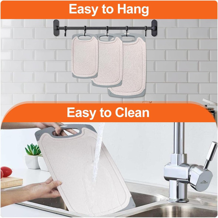 Набір обробних дощок KIMIUP з пластику, 3 шт. з неслизькими ручками, BPA-Free, для кухні, набір дощок для нарізання, миючі в посудомийній машині