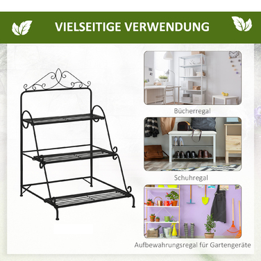Outsunny 3-Tier Metal Flower Stand with Adjustable Hanging Height for Indoor and Outdoor Use, Decorative & Functional