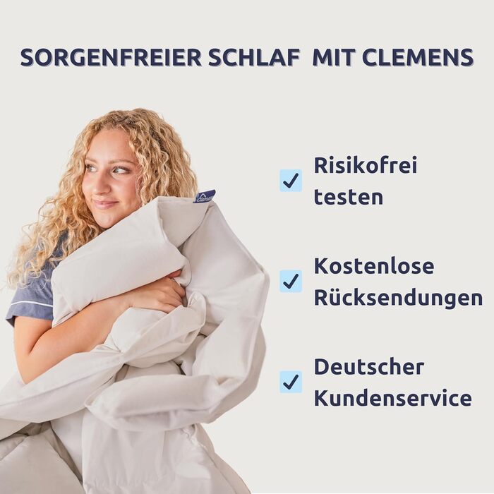 CLEMENS All-Season Duvet Down Duvet 135x200 cm - Box-Quilted Duvet with 100% European Down - 4-Season Duvet Made in Germany, Heat-Regulating All-Season Down Duvet with Öko-Tex Seal All-Year-Round 135 x 200 cm