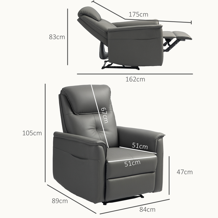 HOMCOM Recliner Chair, TV Chair with Reclining Function, Pocket Spring, Upholstered TV Chair with Footrest, Side Pocket, for Living Room, Bedroom, Light Grey | Aosom