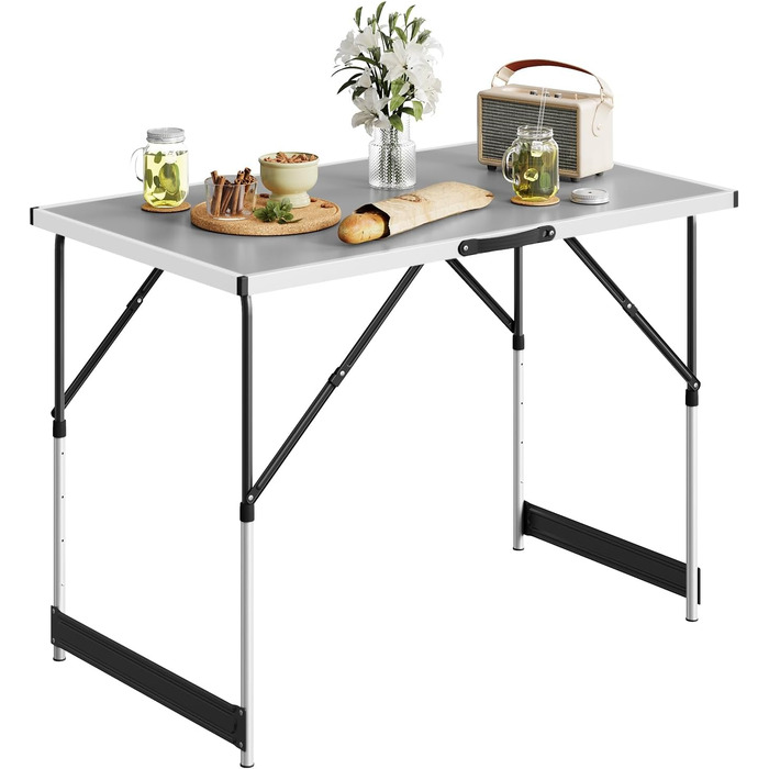 Складаний стіл Woltu для кемпінгу та відпочинку на природі 100x60 см, регульована висота, алюмінієвий і MDF, сірий