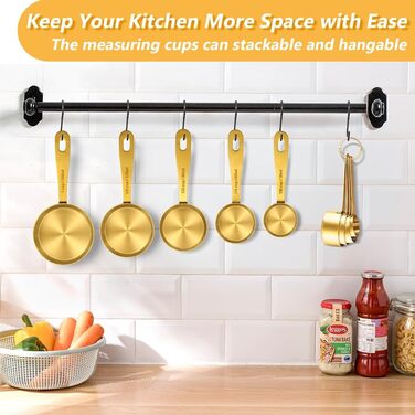 Набір мірних стаканів та ложок Cuteefun Gold, 13 предметів, нержавіюча сталь: мірний стакан 5 чашок, 8 магнітних ложок з рівнем для вимірювання сухих та рідких інгредієнтів для випічки та приготування їжі